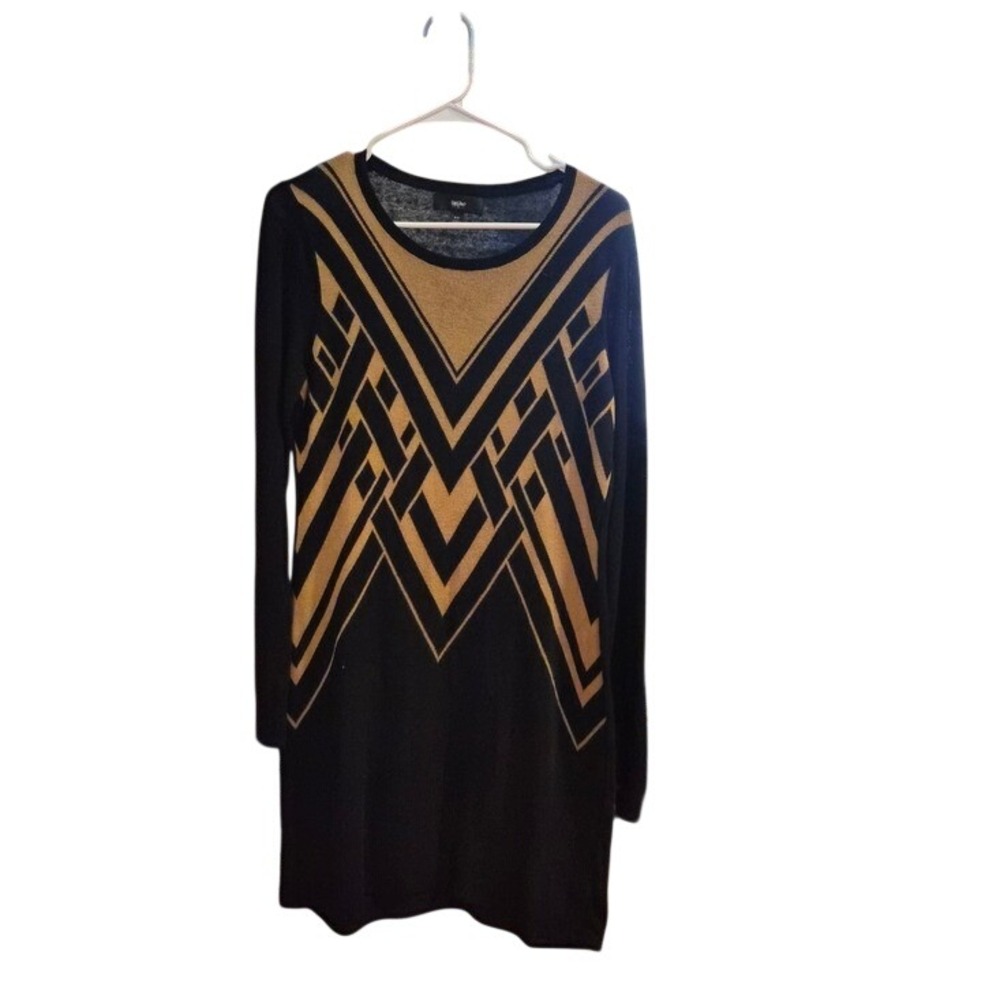 Mossimo Vintage Black & Gold Geometric Knit Sweater Dress - Women Size M